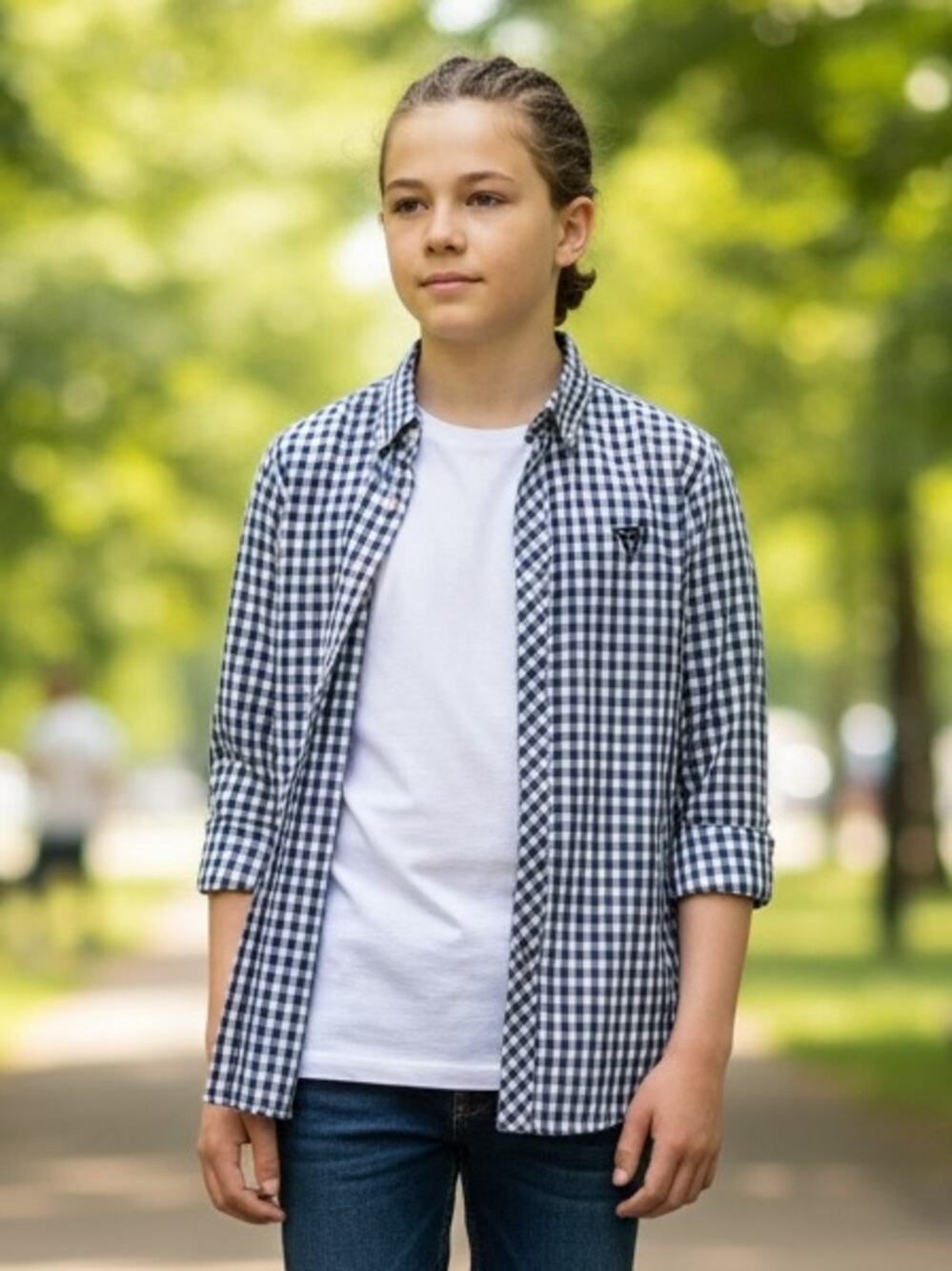 GUESS Blue White Checkered Shirt Youth Large ⭐️